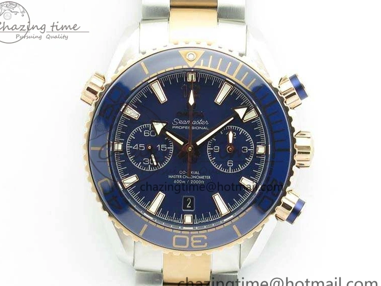 0101 Seamaster Pro Chrono SS RG OM Best Edition Blue Ceramic Blue Dial On SS RG Bracelet A Snug 8129